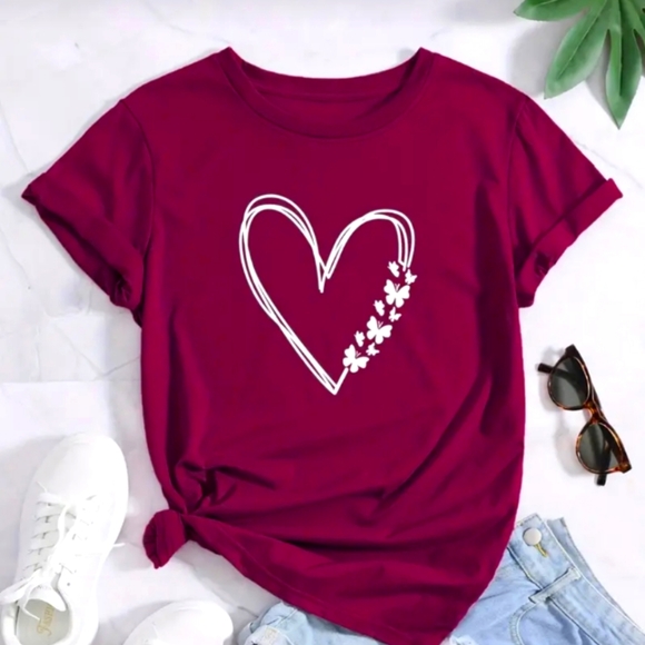 NEW BURGUNDY HEART TEE - Picture 1 of 7